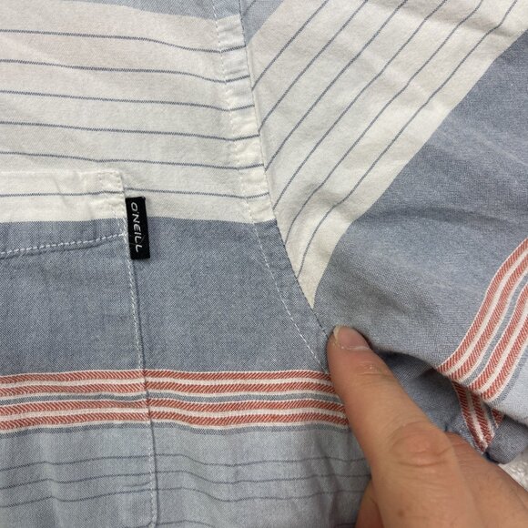O'Neill Shirt Men M Classic Fit Blue / Orange Strip Button Up Short Sleeve Surf* - Picture 7 of 16